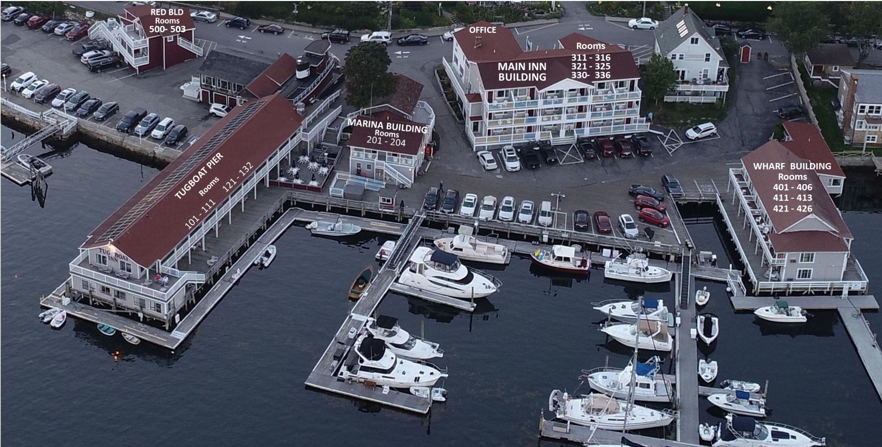 Building Aerial - Tugboat Inn Boothbay Harbor