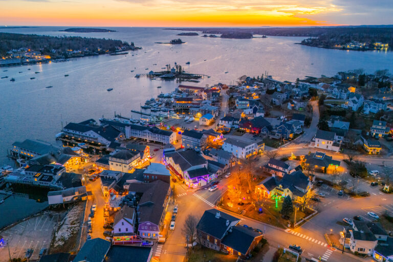 Boothbay Harbor Holiday Lights Ariel View